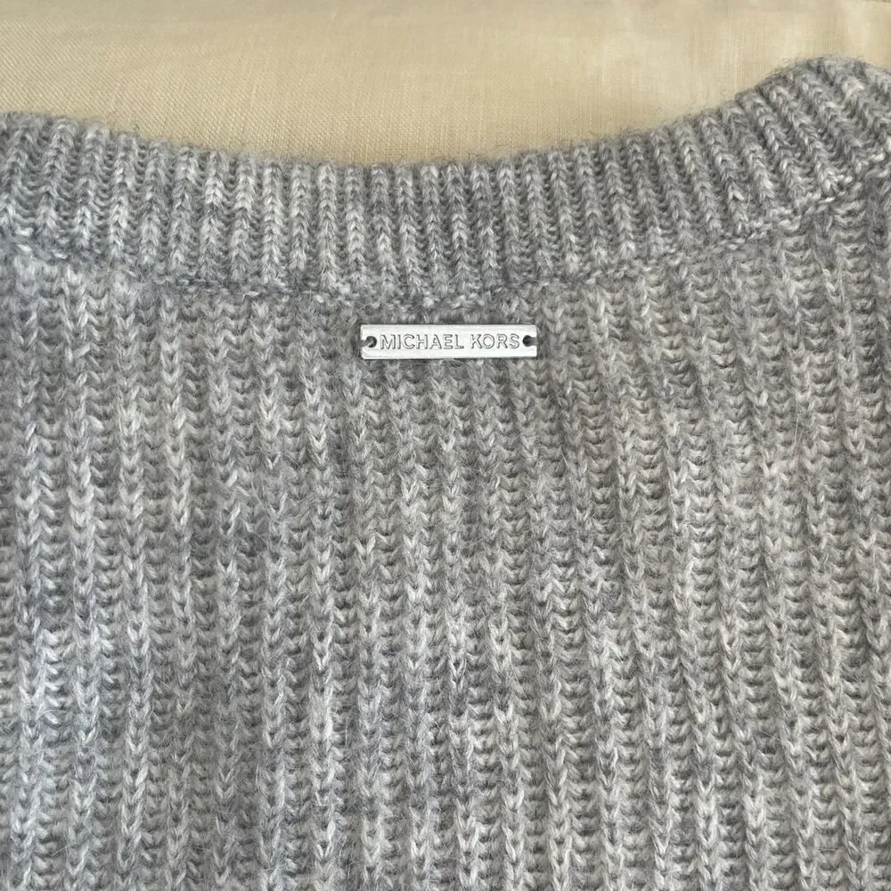 Michael Kors cold shoulder flounce Mohair Blend Gray Knit Ribbed Sweater size S